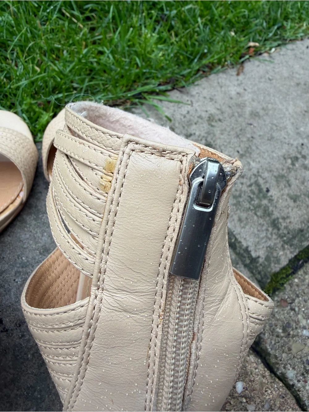 Neutral Beige Ankle-Cuff Wedge Sandals